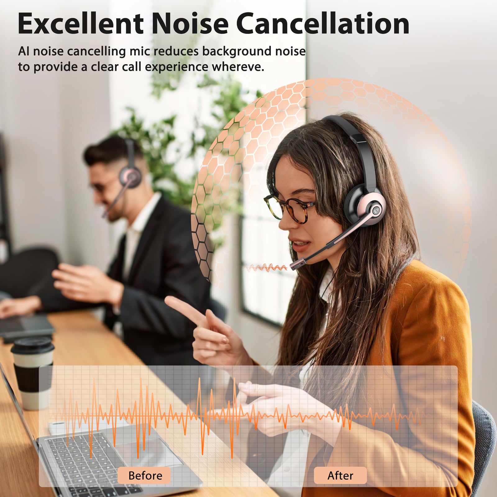 Earbay Wireless Bluetooth Headset with Noise Canceling Mic, USB Dongle & Charging Base - Mute Function for Home Office, Computer, Laptop, Call Center - Perfect for Zoom Meetings & Microsoft Teams Calls