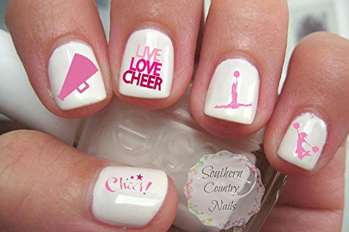 40 Cheer Cheerleading Nail Art Designs Decals - Self-Adhesive Nail Stickers for Cheerleaders, Dance Competitions & Sports Events