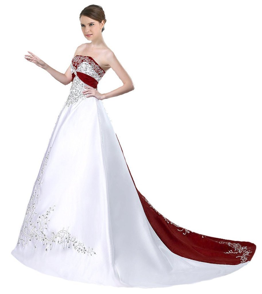 Strapless Satin Embroidery Wedding Dress for Women - Elegant Bridal Gown for Beach, Church & Formal Weddings