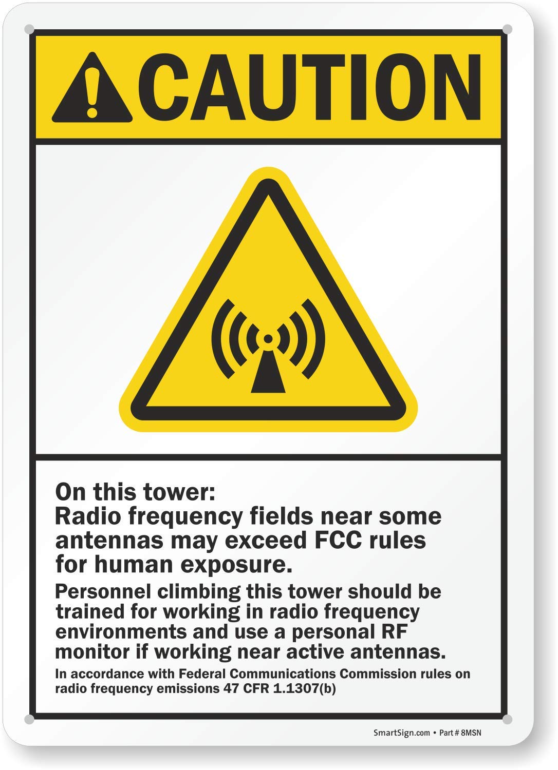 SmartSign 'Caution - Radio Frequency Fields May Exceed FCC Rules' Aluminum Sign | 10