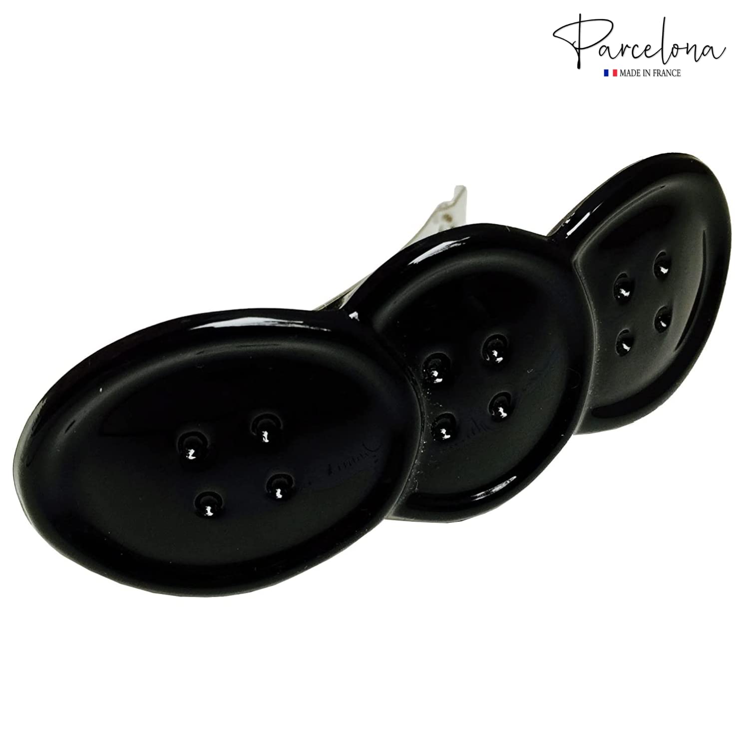 Parcelona French Glossy Black Button Hair Clips - 3 1/4