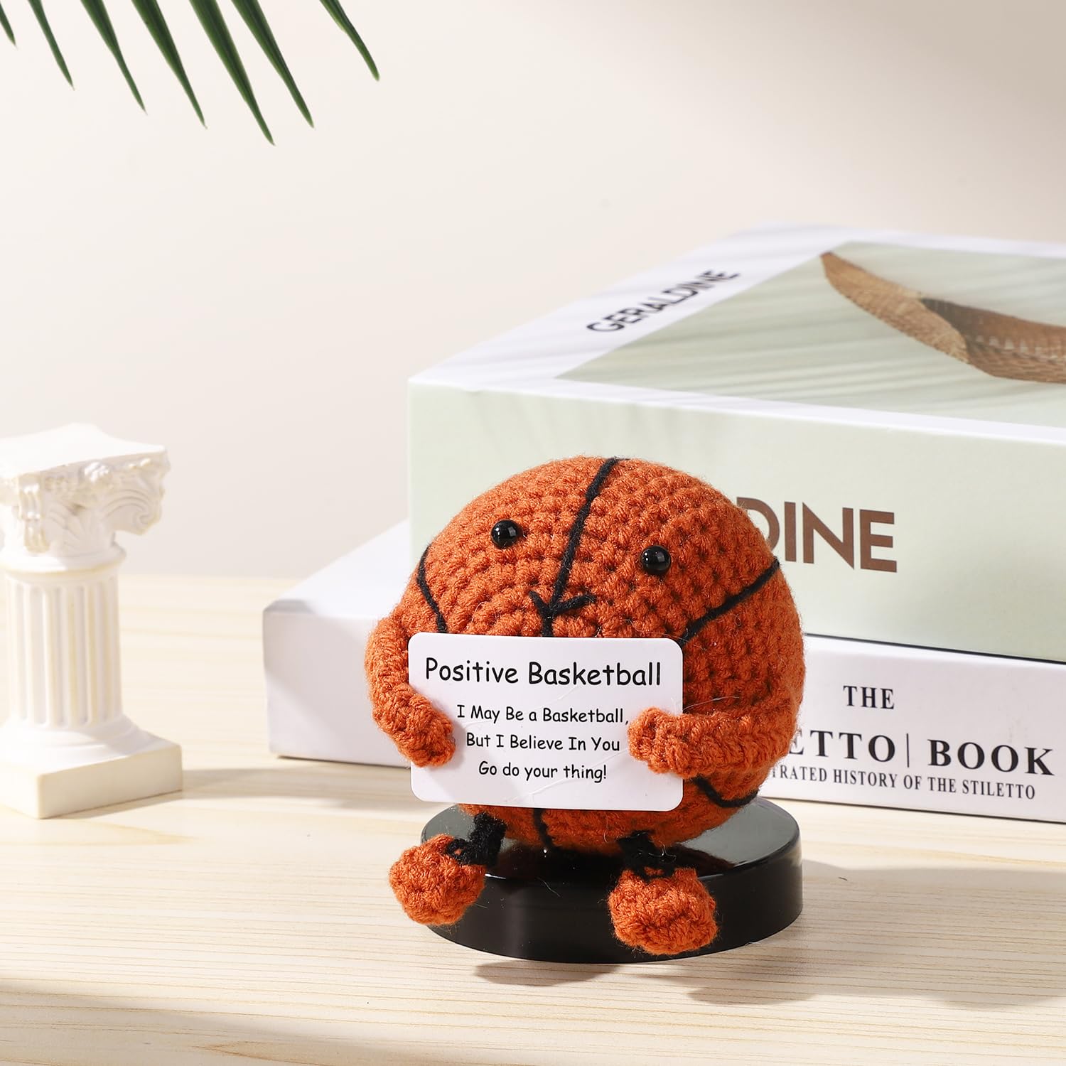 Positive Crochet Basketball Plush Toy - Handmade Knitted Basketball Doll for Kids & Adults - Emotional Support Gift for Stress Relief, Anxiety Comfort - Perfect for Home Decor, Office Desk, Nursery, and Therapy Sessions
