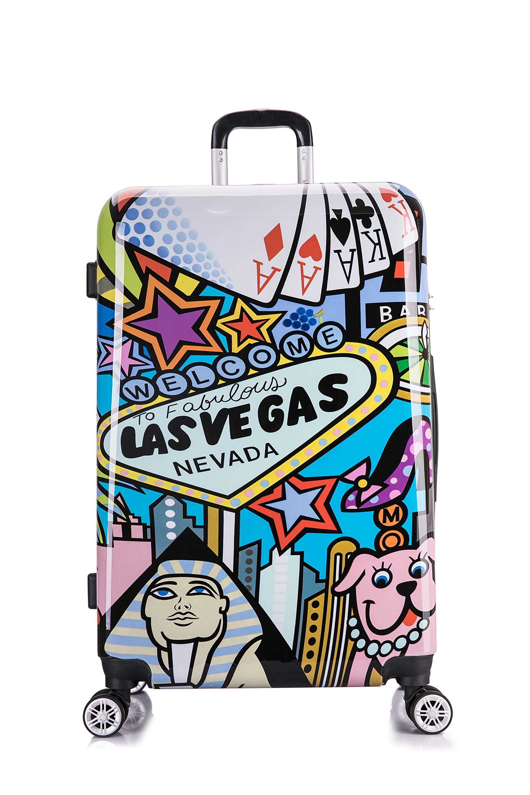 InUSA Las Vegas Print Spinner Luggage - 28-Inch Durable Lightweight Hardside Suitcase with Trolley Handle for Air Travel, Vacation & Business Trips | Large Checked Baggage for Family Vacations & International Travel