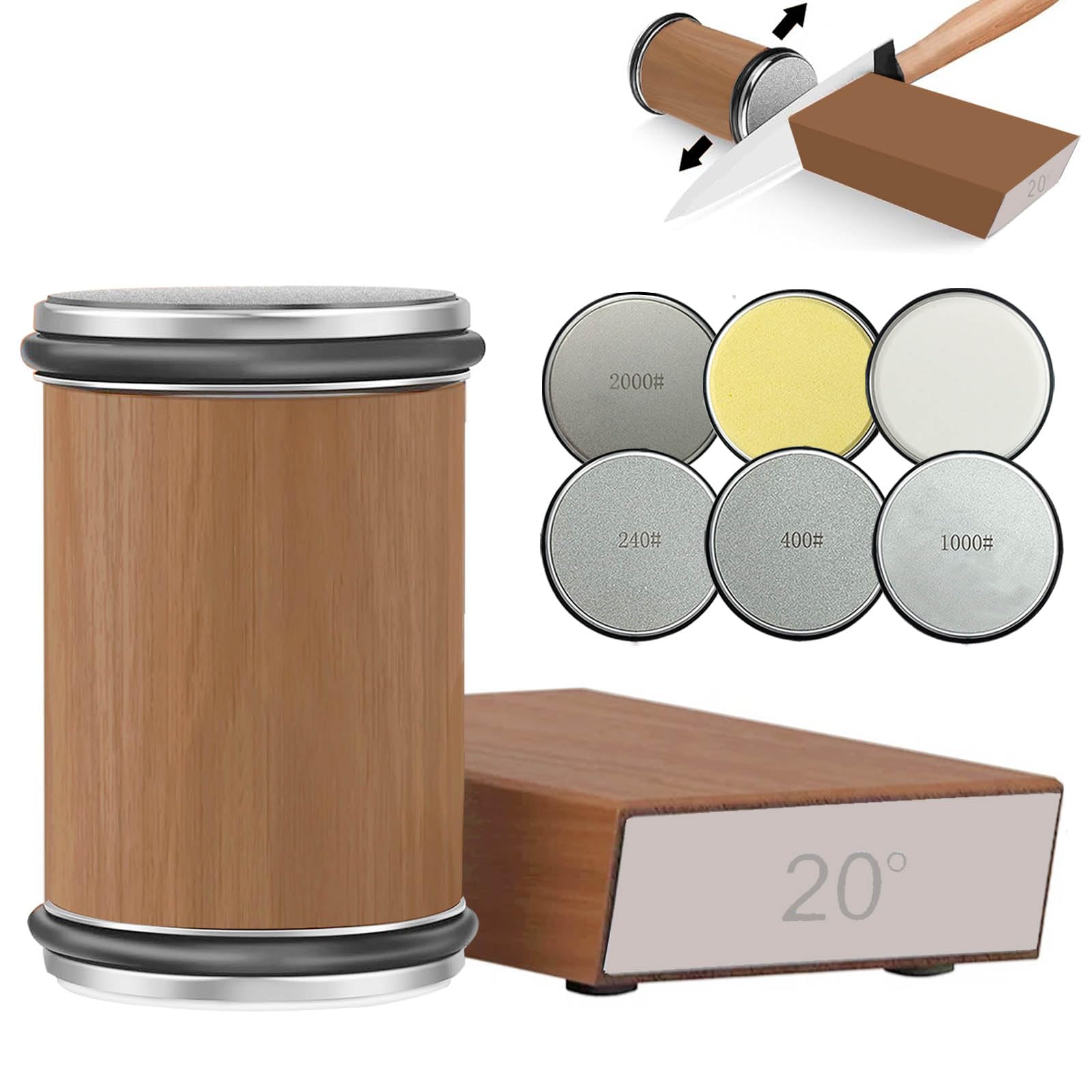 Premium Rolling Knife Sharpener Kit with 4 Diamond & 2 Corundum Discs - 15° & 20° Magnetic Angle Guide for Kitchen Knives - Work Sharp Professional Sharpening System (SET-B) - Perfect for Home Chefs & Professional Cooks to Maintain Razor-Sharp Blades