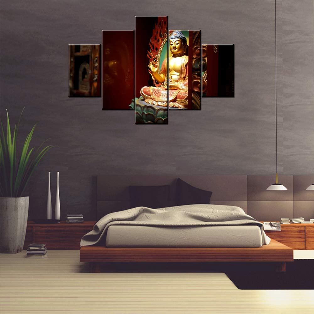 TUMOVO 5-Piece Black and Gold Buddha Wall Art Set - Modern Meditation Paintings for Living Room, Home Office & Studio Decor (60