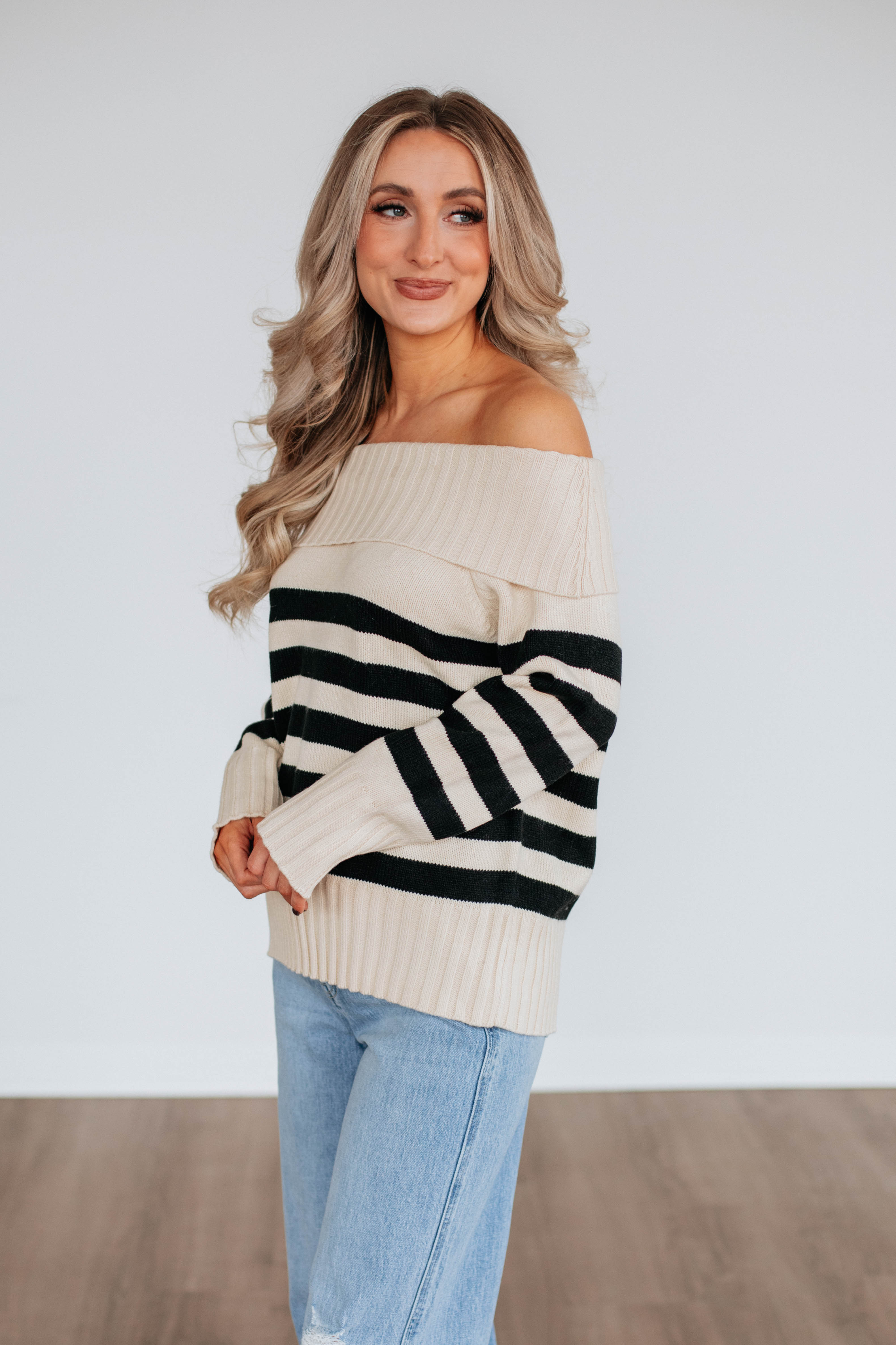 Chantelle Women's Off The Shoulder Knit Sweater - Soft Cream Pullover for Fall & Winter | Casual Outfit, Date Night, Office Wear