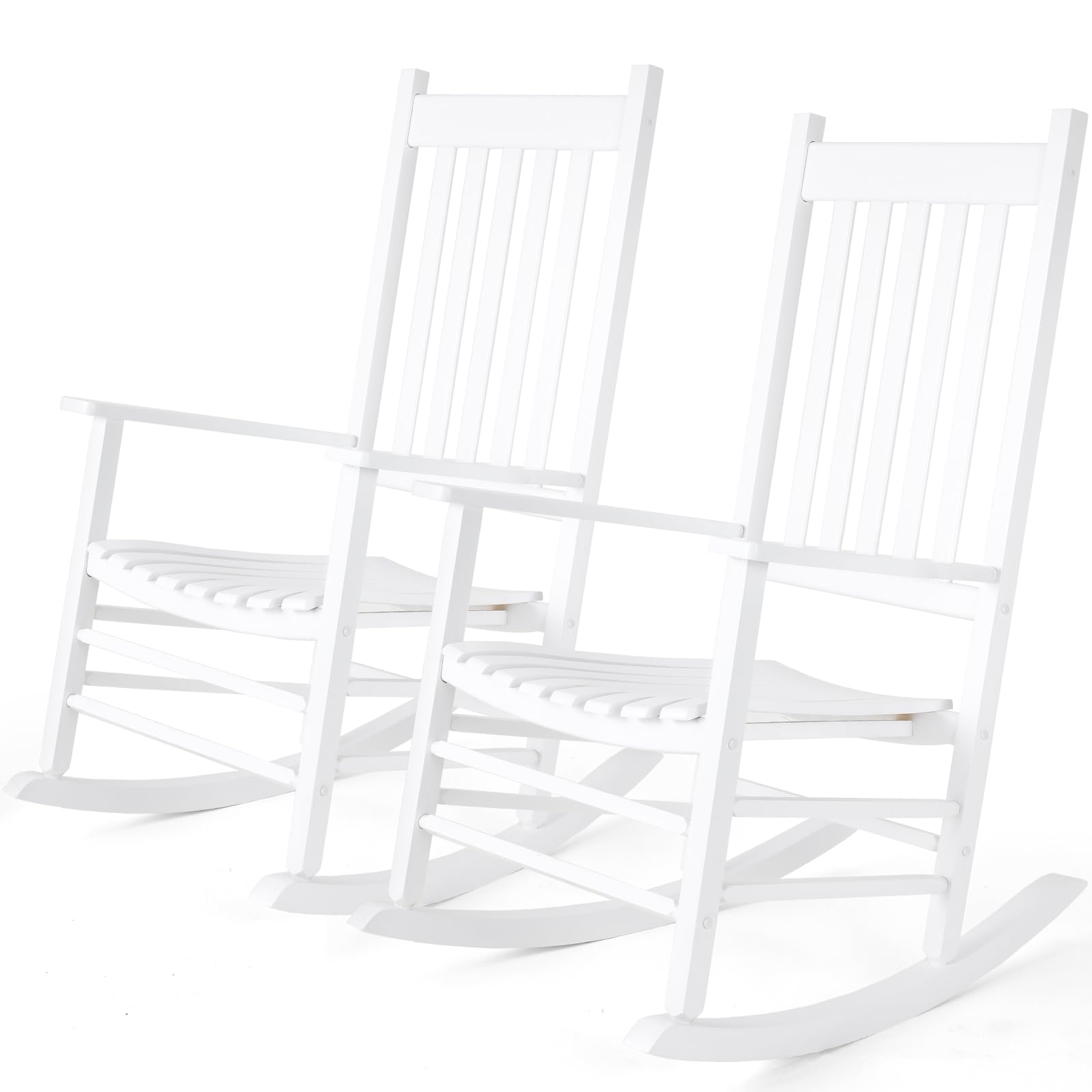 Premium White Wooden Rocking Chair - High Back Oversized Indoor/Outdoor Rocker for Garden, Lawn, Balcony, Backyard & Porch - Easy Assembly Comfort Chair for Relaxing, Reading & Enjoying Nature