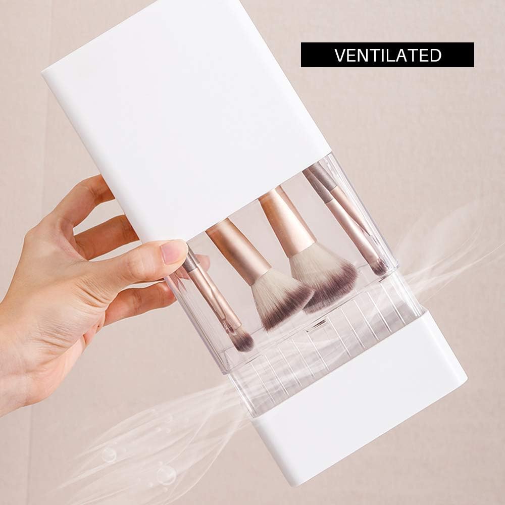 Acrylic Makeup Brush Holder with Lid - 12 Hole Waterproof Dustproof Cosmetic Brush Organizer & Drying Rack for Makeup Brushes | Perfect for Salon, Home Vanity and Travel Makeup Kit Organization