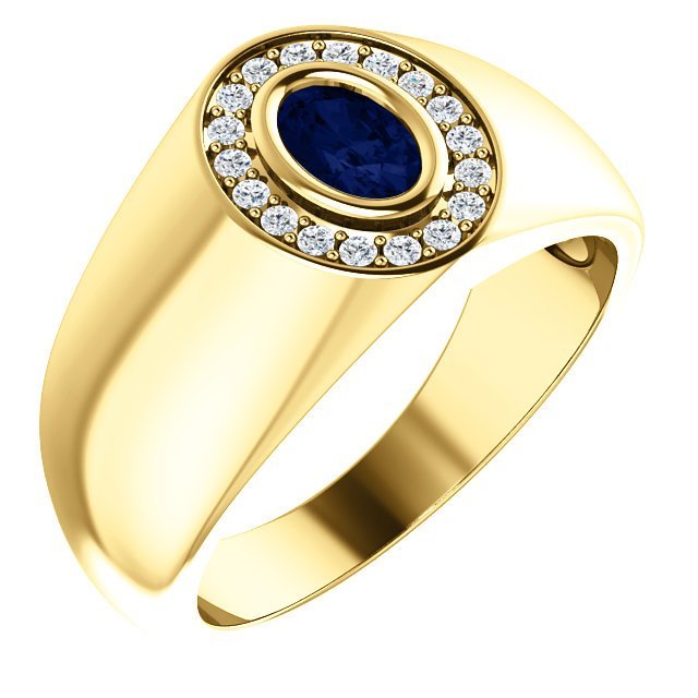 14K Gold Men's Oval Halo Ring with 0.70ct Sapphire & 0.18ctw Diamonds - Elegant Wedding Band, Anniversary Gift for Him, Engagement Jewelry