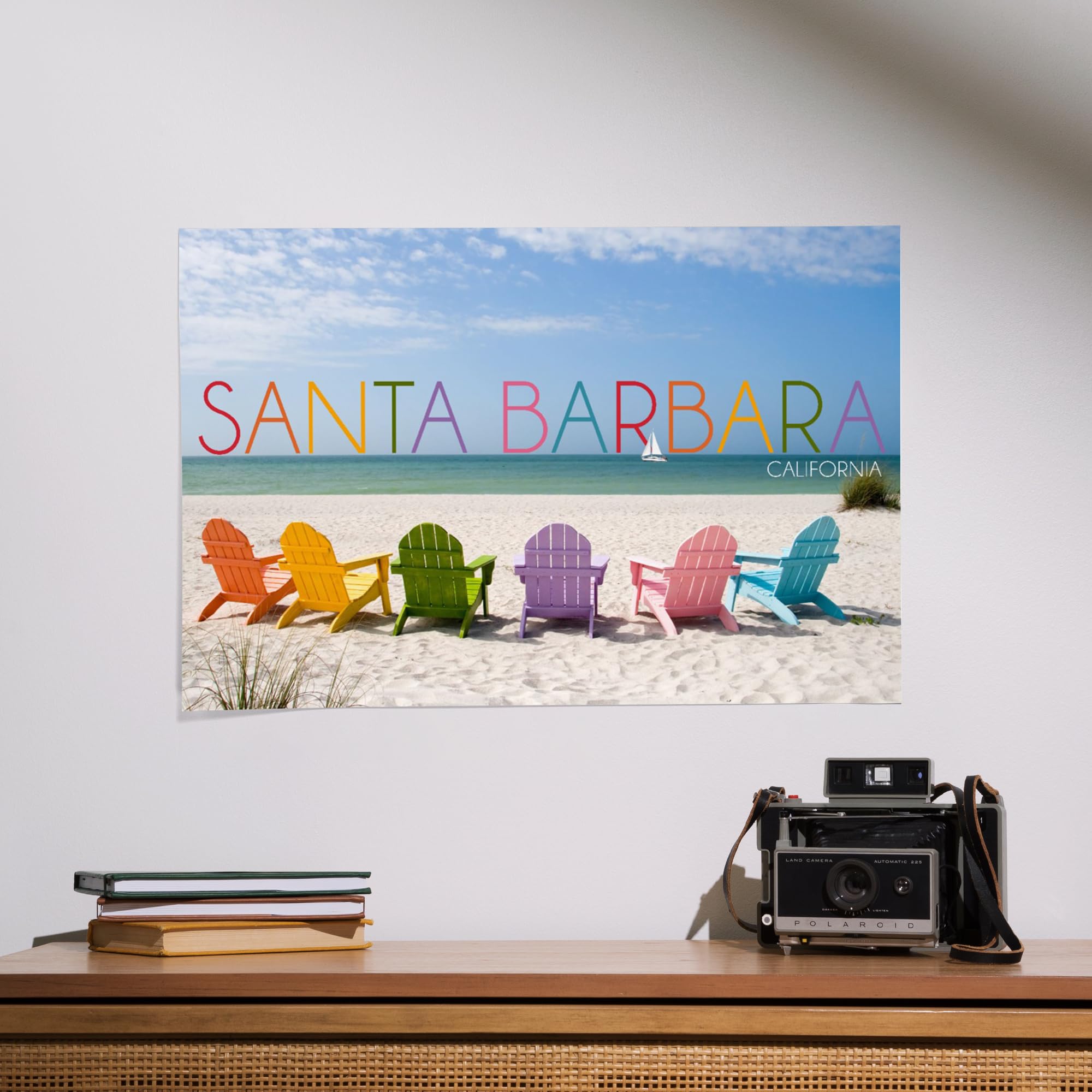 Lantern Press 16x24 Inch Giclee Art Print - Santa Barbara California Coastal Wall Decor with Vibrant Beach Chairs | Perfect for Living Room, Bedroom & Office Artwork