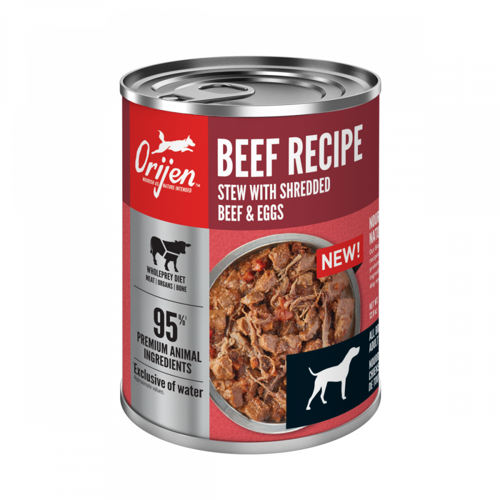 ORIJEN Grain Free Dog Food - Beef Recipe Stew with Shredded Beef & Eggs | High Protein, Natural Ingredients for Adult Dogs | Perfect for Mealtime, Training Treats & Weight Management