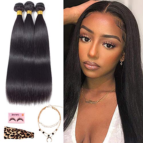 SIADEE 10A Brazilian Virgin Human Hair Bundles - 100% Unprocessed Straight Hair Extensions (3 Bundles, 20
