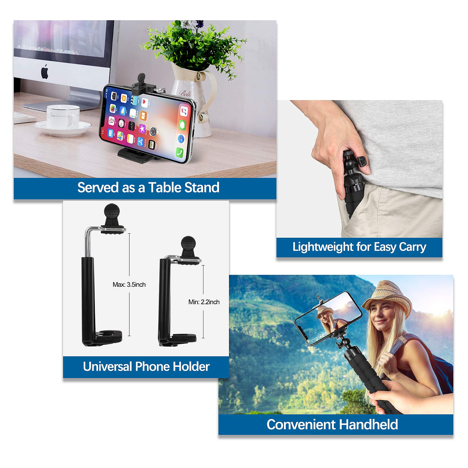 Portable Flexible Tripod Stand - Adjustable Phone & Camera Tripod Holder for Stable Video Recording - Perfect for Vlogging, Live Streaming, Travel & Outdoor Photography