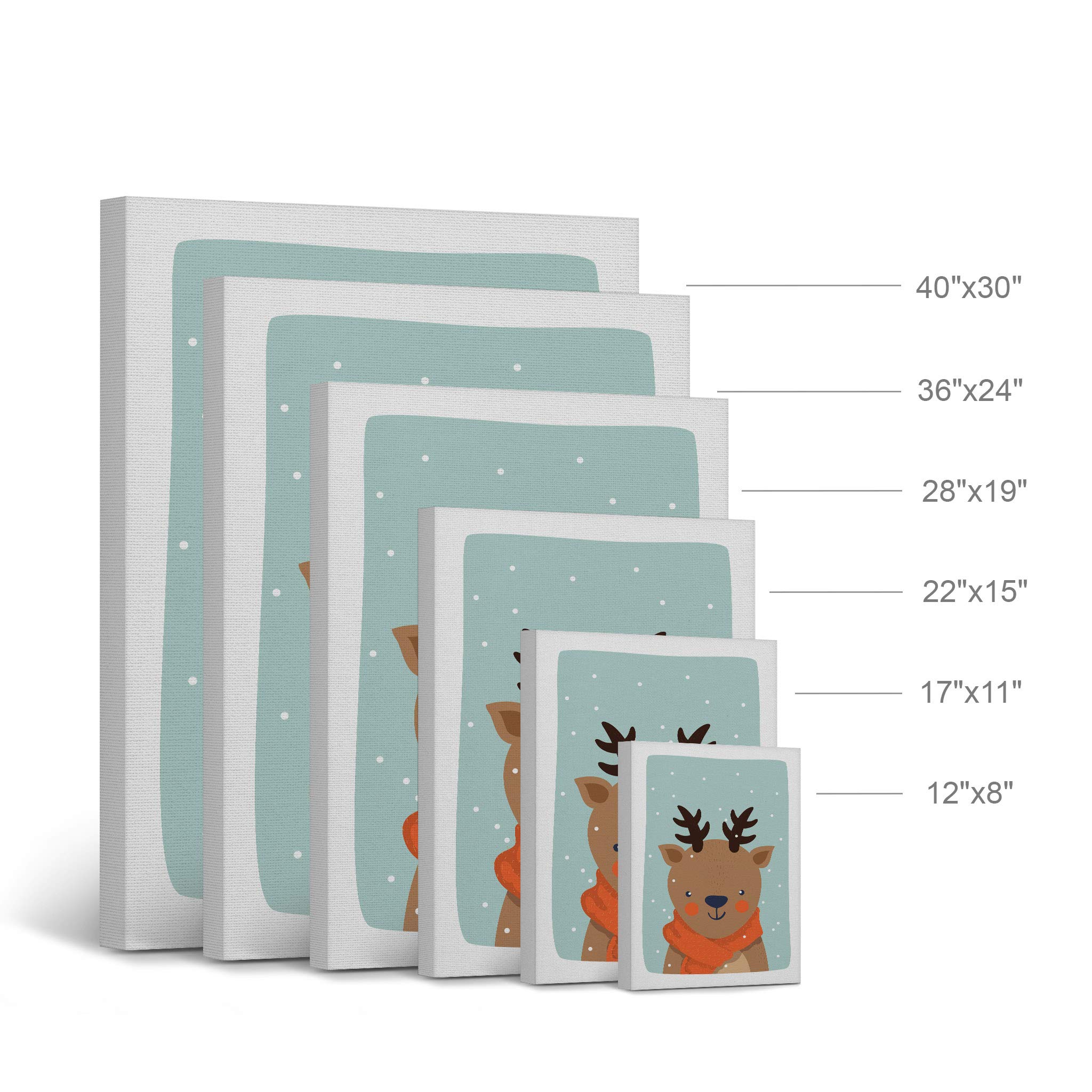 Cute Deer Winter Theme Canvas Print - Turquoise Background Wall Art for Kids Room, Nursery & Baby Room Decor - Ready to Hang 12x8 Inches - Made in USA | Perfect for Children's Bedrooms, Playrooms & Gift Giving