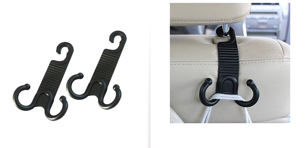 HQF® Double Car Hooks for Back Seat - Small Multi-Function Vehicle Hanger for Luggage, Grocery Bags & Accessories (Black) - Perfect for Road Trips, Shopping & Daily Commute