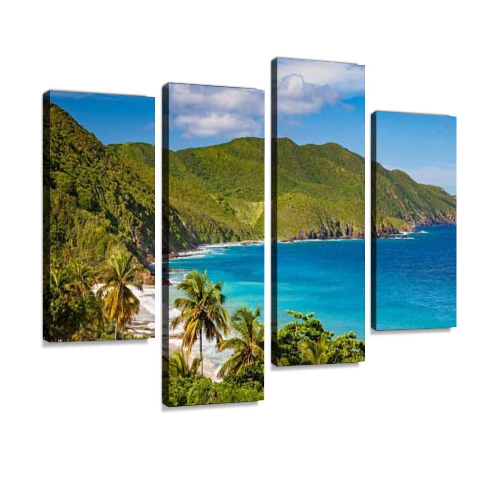 IGOONE 4-Panel Canvas Wall Art - Stunning Carambola Beach Panorama from St. Croix US Virgin Islands - Modern Framed Ready-to-Hang Painting for Living Room, Bedroom & Office Decor | Perfect Beach House Artwork & Coastal Home Decoration