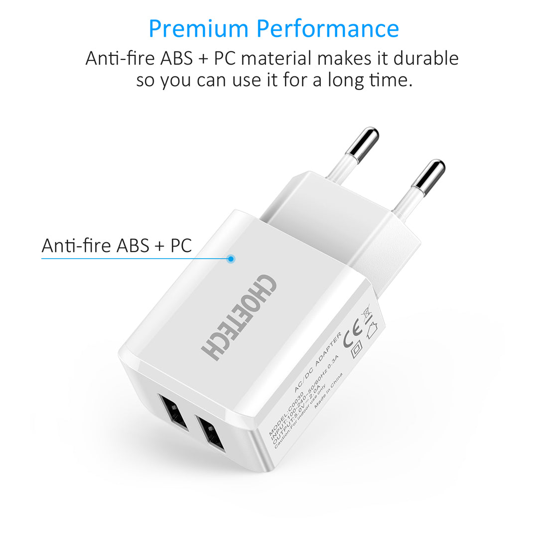 10W Dual USB Wall Charger Fast Charging - 5V/2A Travel Power Adapter for iPhone, Samsung, Android Devices - Perfect for Home, Office & Travel Use