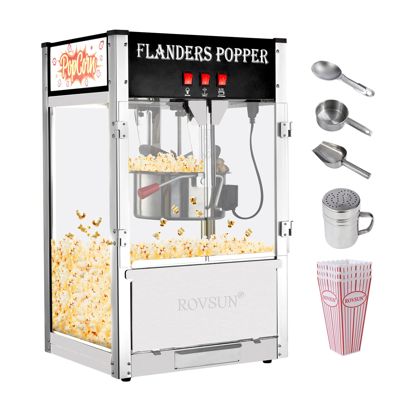 ROVSUN Commercial Popcorn Machine - 12oz Kettle Makes 80 Cups, Countertop Popcorn Popper with Stainless Steel Scoop & Oil Spoon - Perfect for Home Theater, Parties, and Movie Nights (Black)