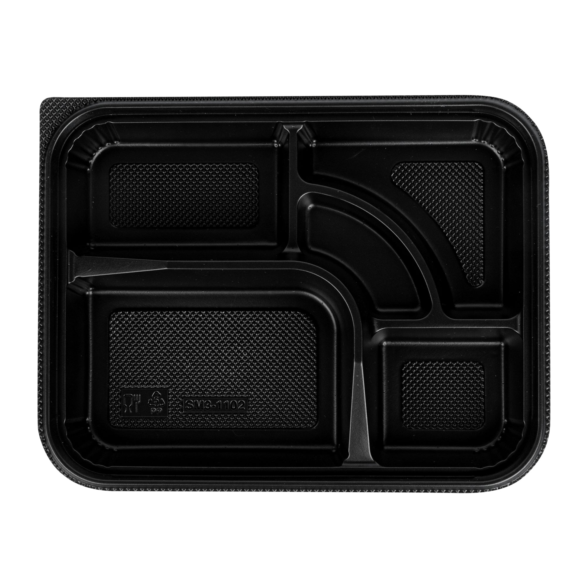 Bento Tek 26 oz Rectangle Black Plastic Bento Box with 5 Compartments - 10.5