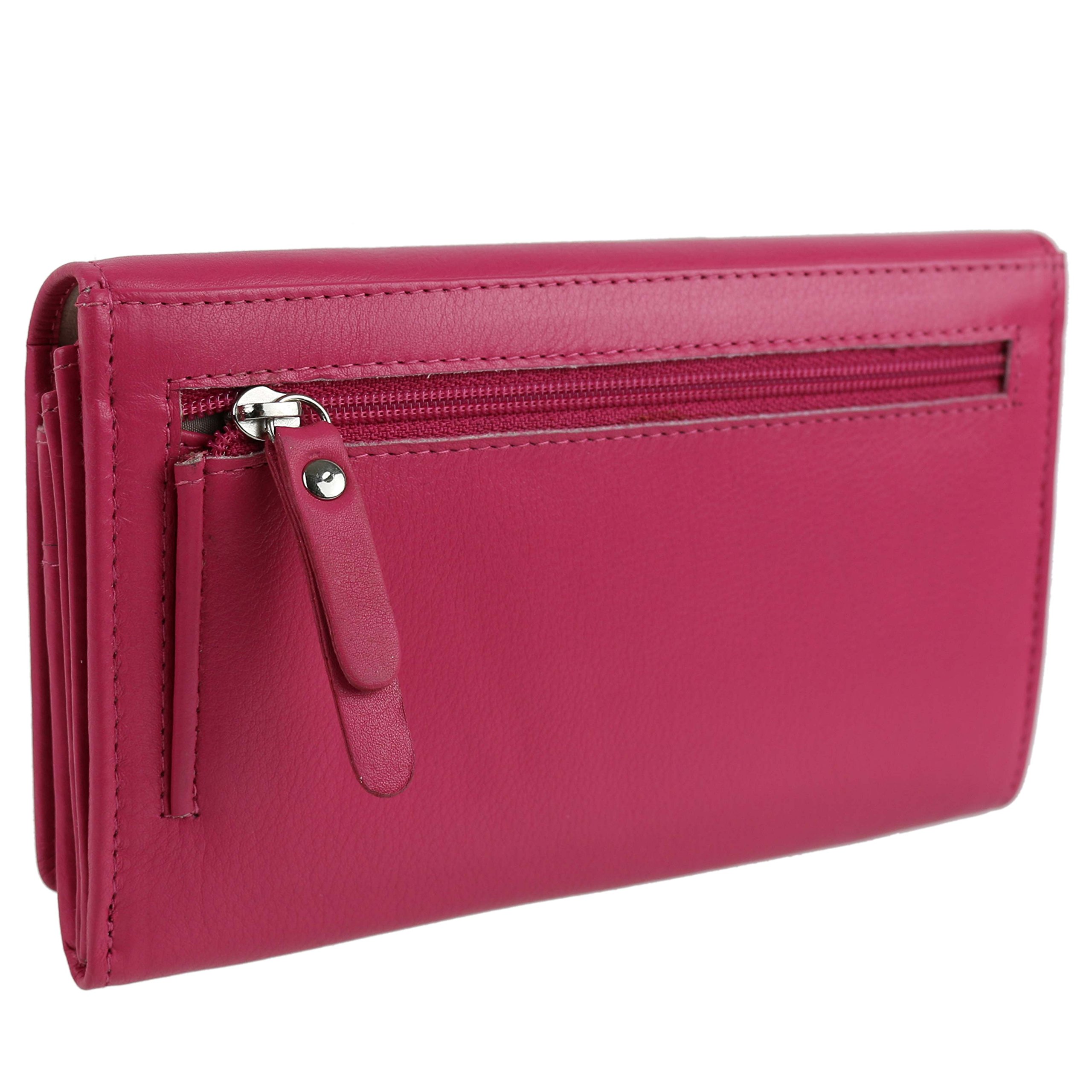Women's Genuine Leather Long Flap Crossbody Wallet Purse - Pink | Fashionable RFID Blocking Clutch for Everyday Use & Special Occasions