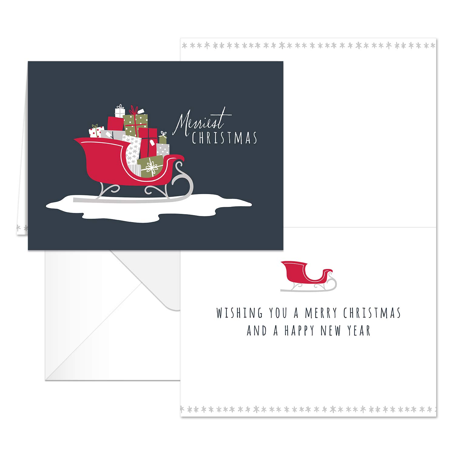 25 Christmas Holiday Greeting Cards with White Envelopes - 5 Festive Winter Designs (4 5/8