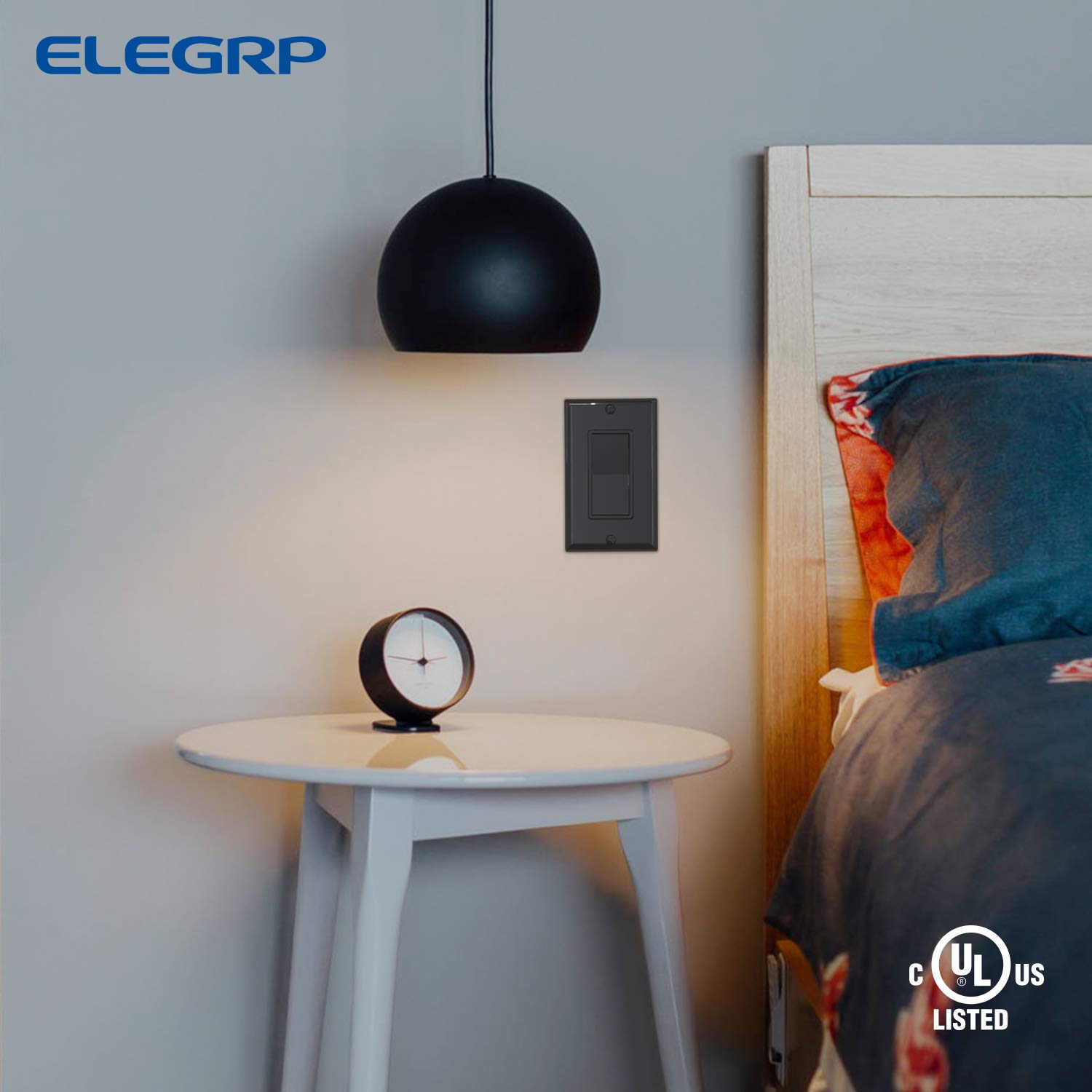 ELEGRP 15Amp 120-277V Single Pole Decorator Light Switch with Wall Plate - Paddle Rocker On/Off Switch, Self-Grounding Residential Grade, UL/CUL Certified (10 Pack Glossy Black) - Perfect for Home, Office and Commercial Lighting Control
