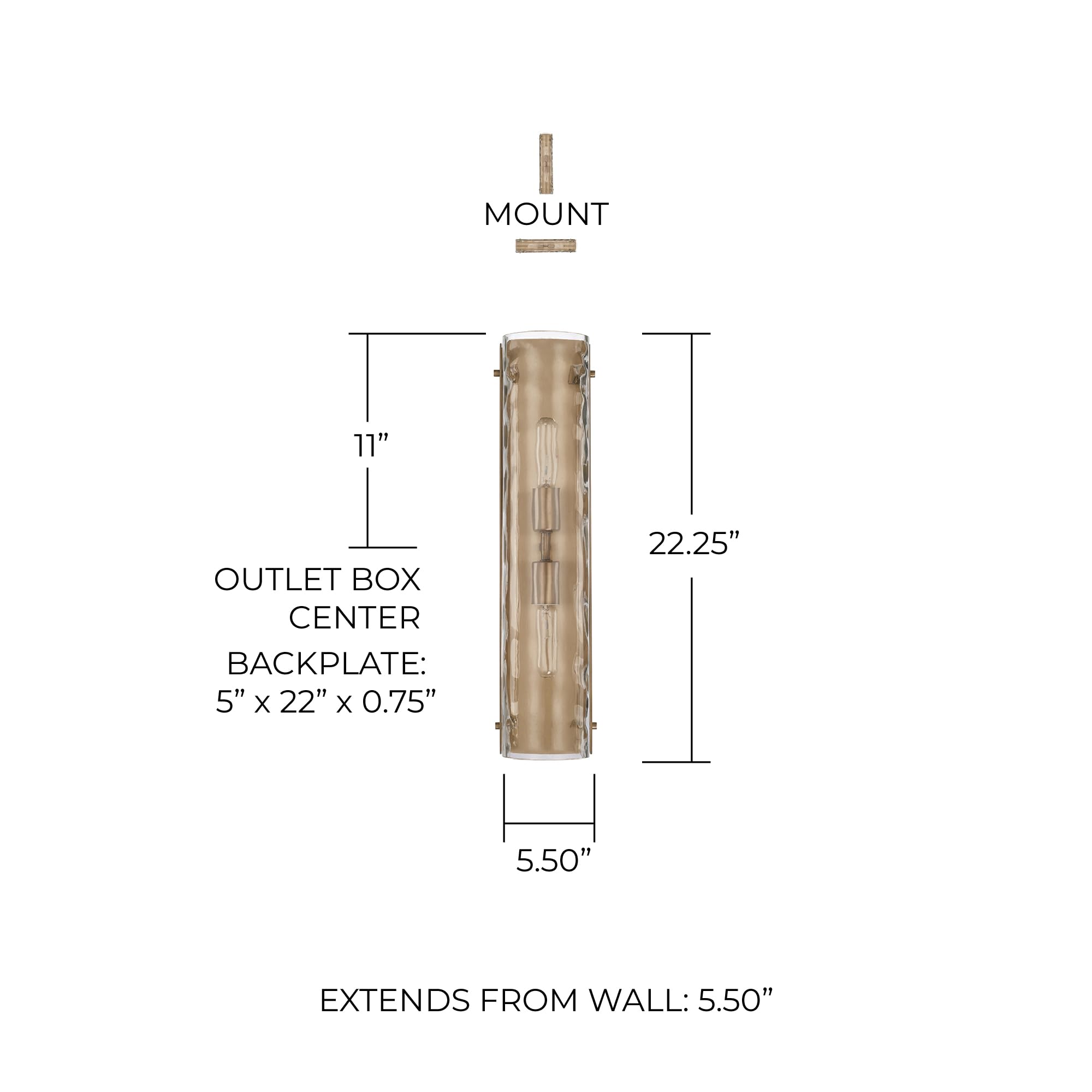 Capital Lighting 627521AD Lyra Clear Water Glass Wall Sconce - 2-Light Aged Brass Fixture, 200W, 22