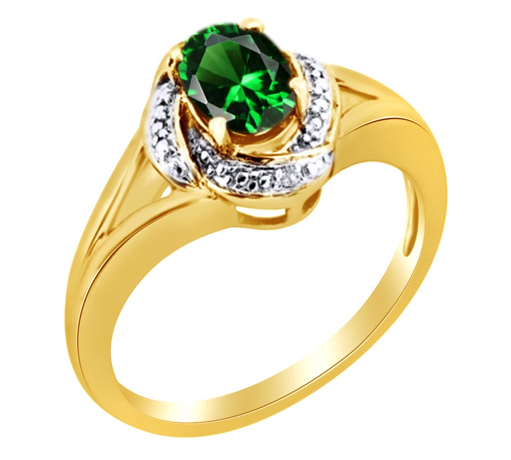 14K Gold Over Sterling Silver Simulated Green Emerald & White Diamond Engagement Ring for Women - Perfect for Proposals, Anniversaries, and Special Occasions