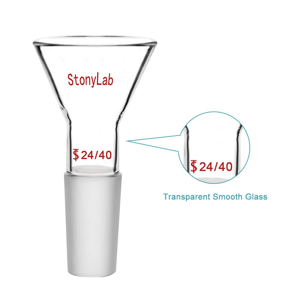 StonyLab Glass Short Stem Powder Funnel - 50mm Top Diameter with 24/40 Inner Joint - Premium Lab Glassware for Chemistry Experiments, Powder Transfer & Essential Oil Filling