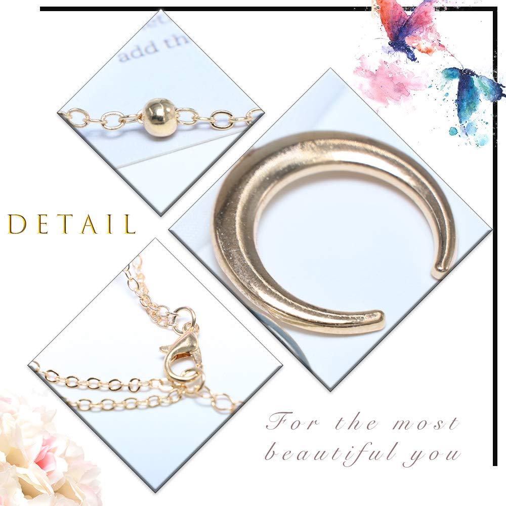Boho Layered Necklace for Women - Gold Crescent Moon & Double Horn Pendant Beaded Choker Clavicle Chain Jewelry - Perfect for Festival, Party & Everyday Boho Style Outfits