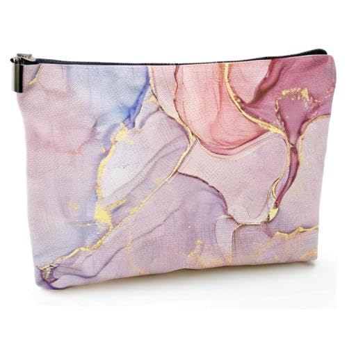 Pink Marble Makeup Travel Bag - 7x10 Inch Cosmetic Pouch for Toiletries & Beauty Essentials