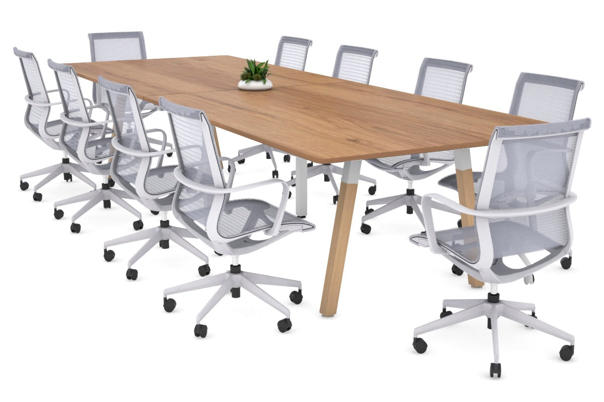 Modern Boardroom Table with Quadro A Wood Legs & Rounded Corners - 3200L x 1100W Conference Table for Office Meetings & Executive Workspaces
