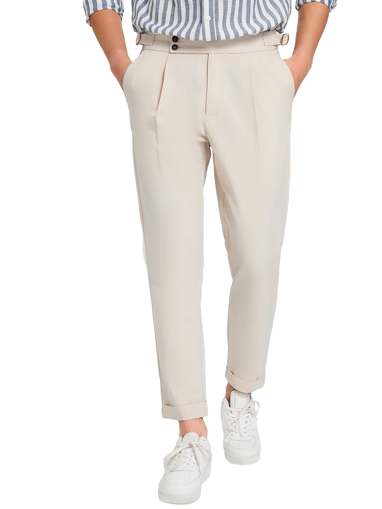 OYOANGLE Men's Slim Fit Pleated Dress Pants with Zipper Fly & Button Front - Business Casual Office Work Trousers with Side Pockets | Perfect for Meetings, Interviews & Formal Occasions