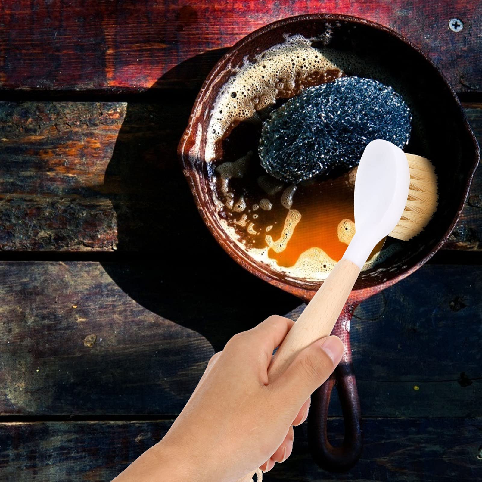 Premium Hemoton Wooden Cooking Utensils Set - 15-Piece Nonstick Cookware & Kitchen Brush Collection with Sink Cleaner - Ideal for Wok, Pan Cleaning & Household Kitchen Use