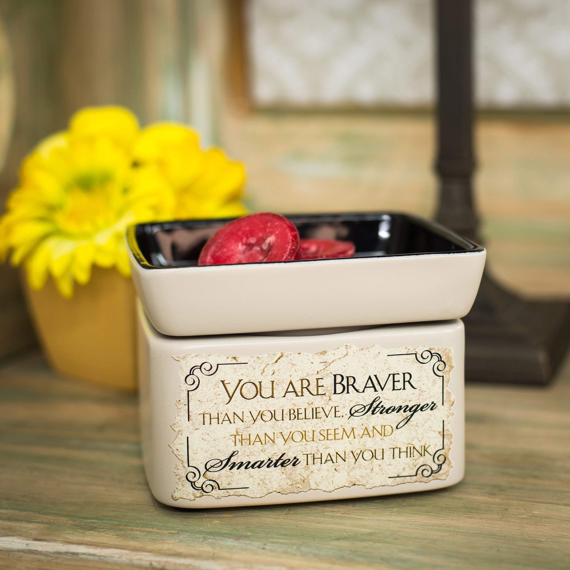 Elanze Designs You Are Braver Faith Stronger 2-in-1 Electric Jar Candle & Wax Warmer - Perfect for Home, Office, and Relaxation Spaces