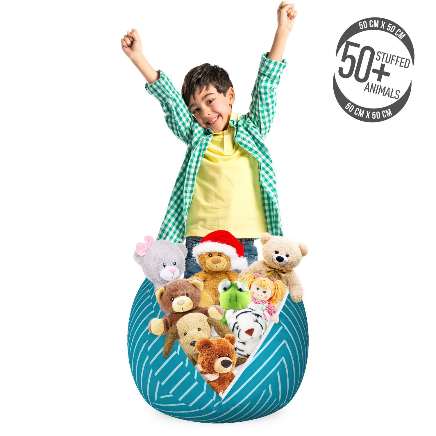 Ambesonne Geometric Toy Storage Bag Chair - Diagonal Striped Pattern in Mediterranean Blue & Teal | Washable Stuffed Animal Organizer for Kids' Room | Perfect for Nursery, Playroom & Travel Adventures