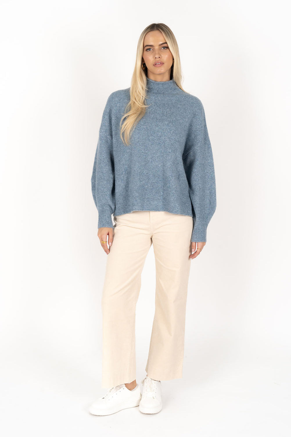 Chantae Blue High Neck Knit Jumper for Women - Soft Winter Sweater, Cozy Pullover, Casual Office Wear & Weekend Outfits