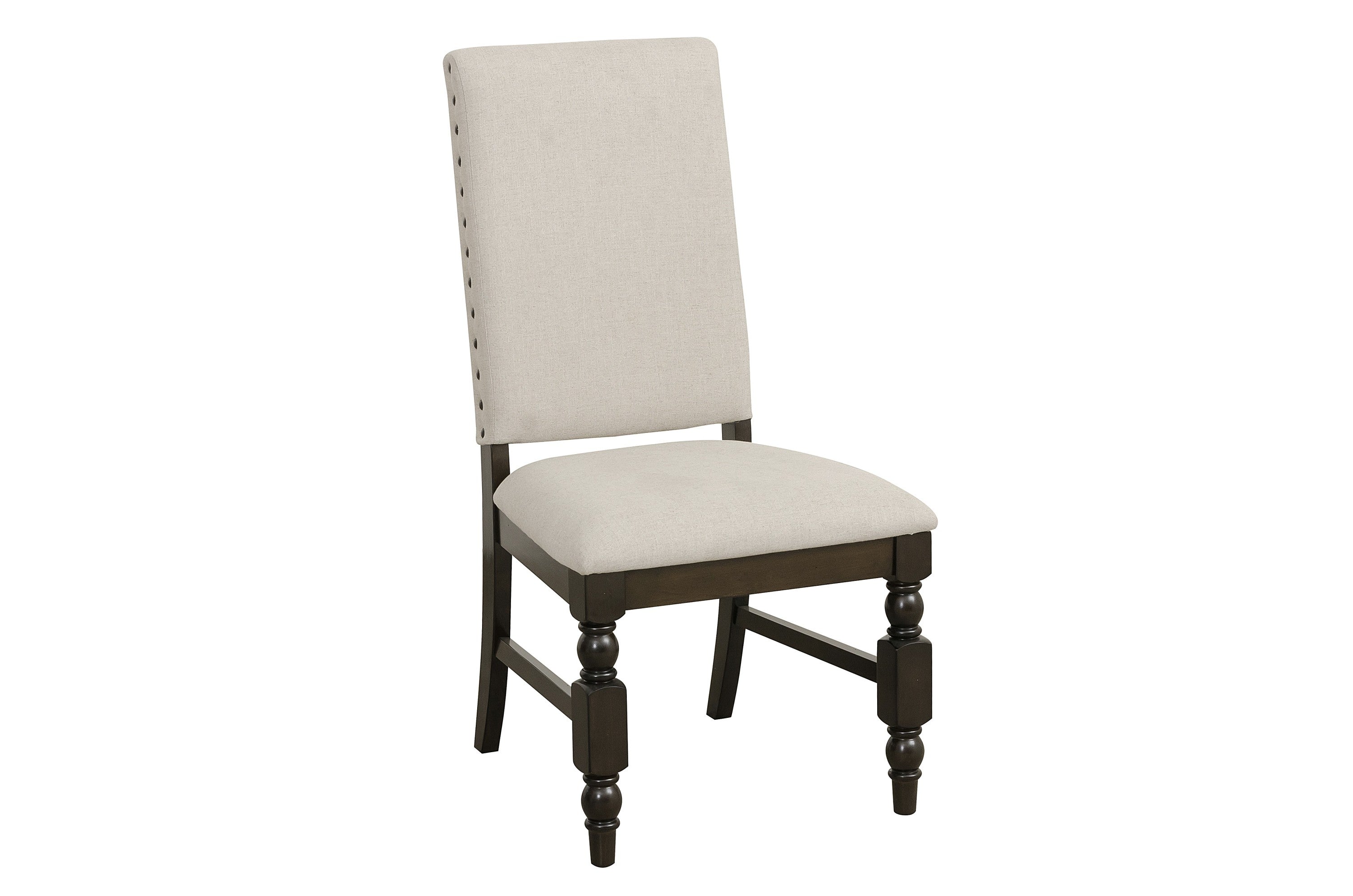 Dark Oak Finish Wooden Dining Chairs Set of 2 - Cream Upholstered Back Seat with Nailhead Trim - Modern Dining Room Furniture for Kitchen, Breakfast Nook & Formal Dining