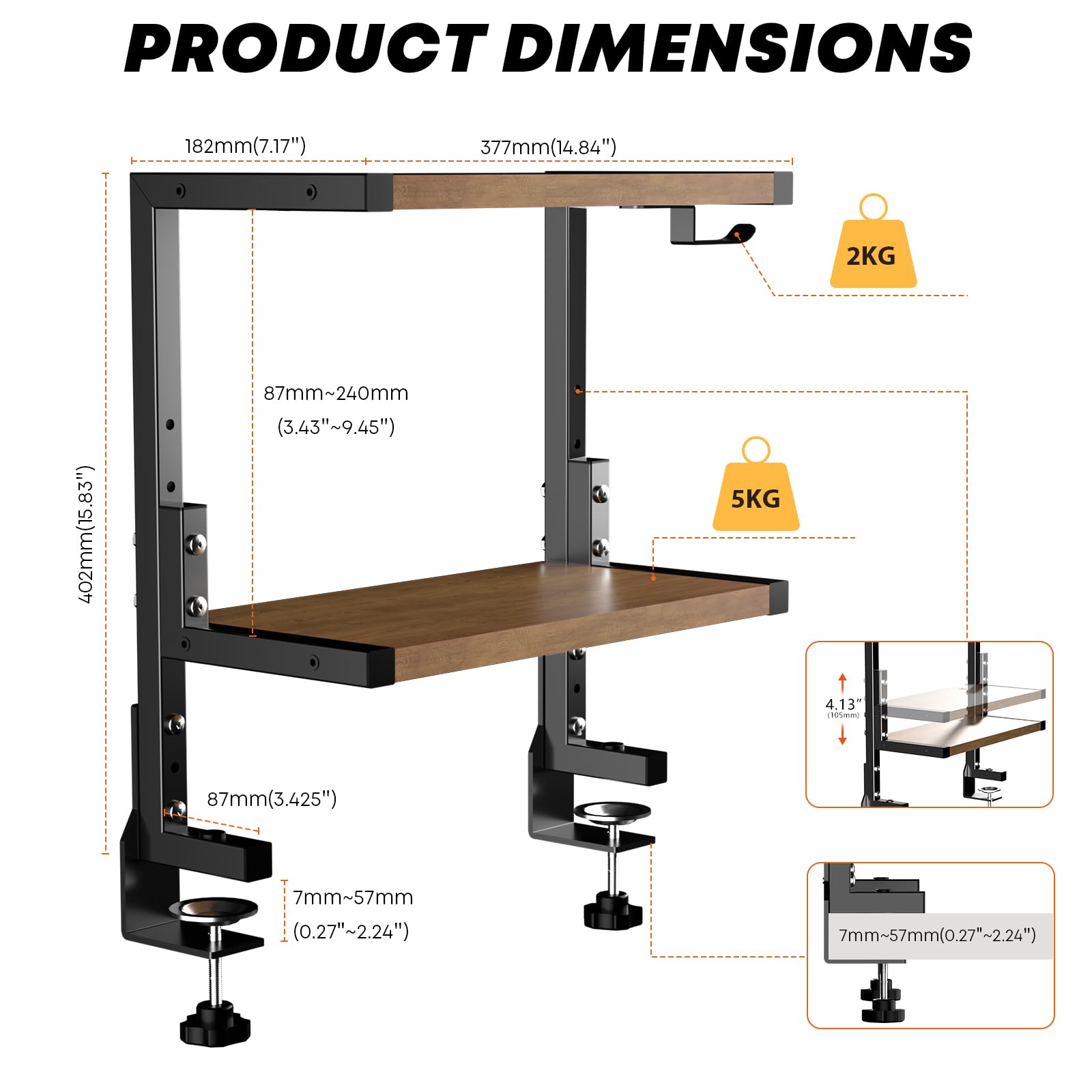 PUTORSEN 15 Inch Clamp-On Desk Shelf - Adjustable Under Desk Organizer for Office Supplies, Gaming Gear & Home Accessories | Perfect for Workspace, Gaming Setup & Home Office Organization