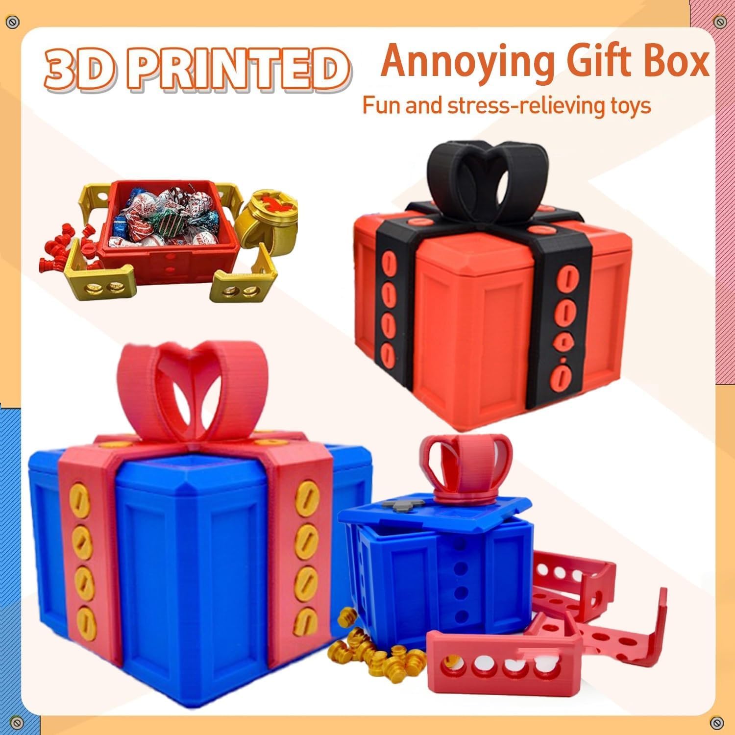 Funny Prank Screw Box - Annoying Gift Box with Screws, Hilarious Money & Card Holder, Novelty Fidget Puzzle Toy - Perfect for Pranks, Office Gags & Birthday Surprises (White & Blue)