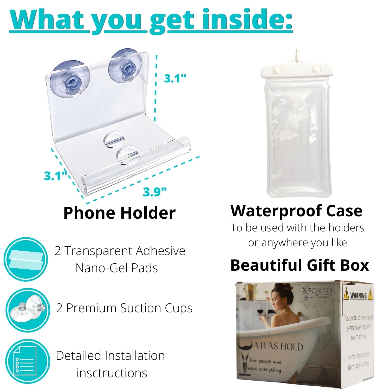 Waterproof Shower Phone Holder - Universal Cell Phone Pouch for Bathroom & Shower | Hands-Free Smartphone Mount for Music, Videos & Calls While Bathing