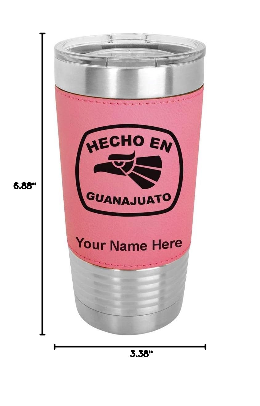 LaserGram 20oz Vacuum Insulated Stainless Steel Tumbler Mug with Personalized Engraving - Leakproof Travel Coffee Cup for Hot & Cold Drinks - Faux Leather Pink Design - Perfect for Office, Gym & Outdoor Adventures
