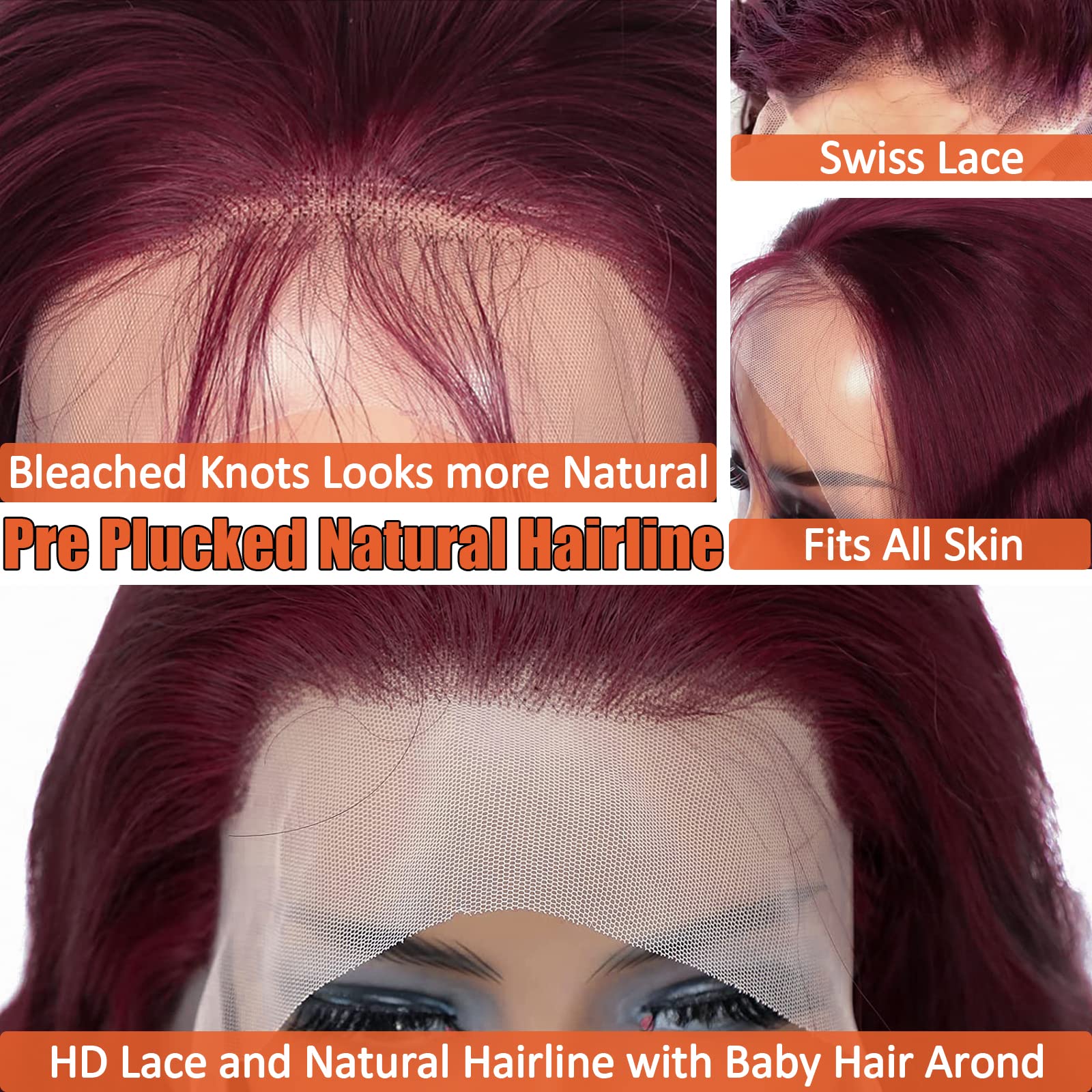 99J Burgundy 13x6 Lace Front Wigs Human Hair - Pre Plucked Bleached Knots with Baby Hair, 180% Density Body Wave Glueless Wig for Black Women (26 Inch) - Perfect for Daily Wear, Parties, Weddings & Special Occasions
