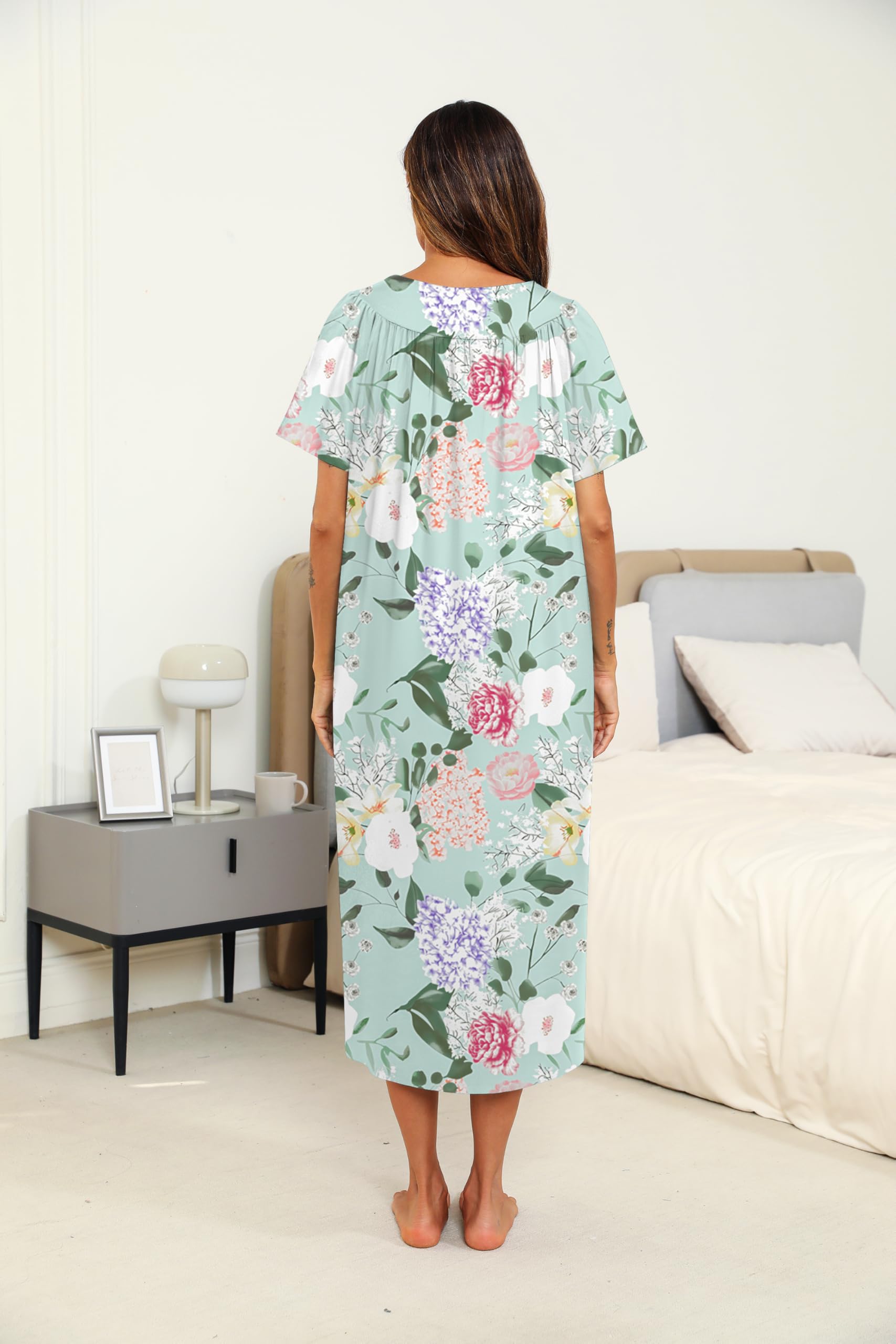 Ekouaer Women's Long Sleeve Nightgown with Pockets - Soft Comfortable House Dress, Pleated Front Moo Moo for Lounge & Sleep, Sizes S-XXXL | Perfect for Relaxing at Home, Morning Coffee & Bedtime Comfort
