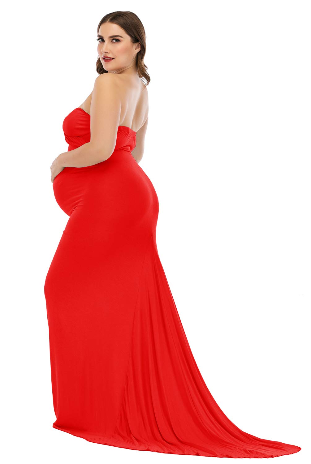 ZIUMUDY Elegant Strapless Tube Maxi Maternity Dress for Baby Shower & Photography - Comfortable Pregnancy Gown for Special Occasions, Maternity Photos, Bridal Shower & Formal Events