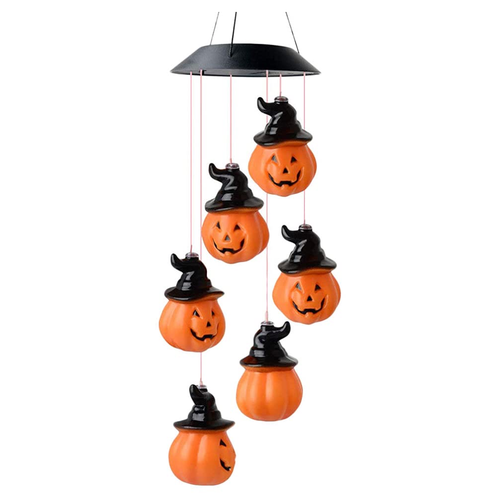 Happyyami Solar-Powered Pumpkin Wind Chime with LED Lights - Colorful Halloween Garden Decor for Yard, Patio & Outdoor Party Decoration