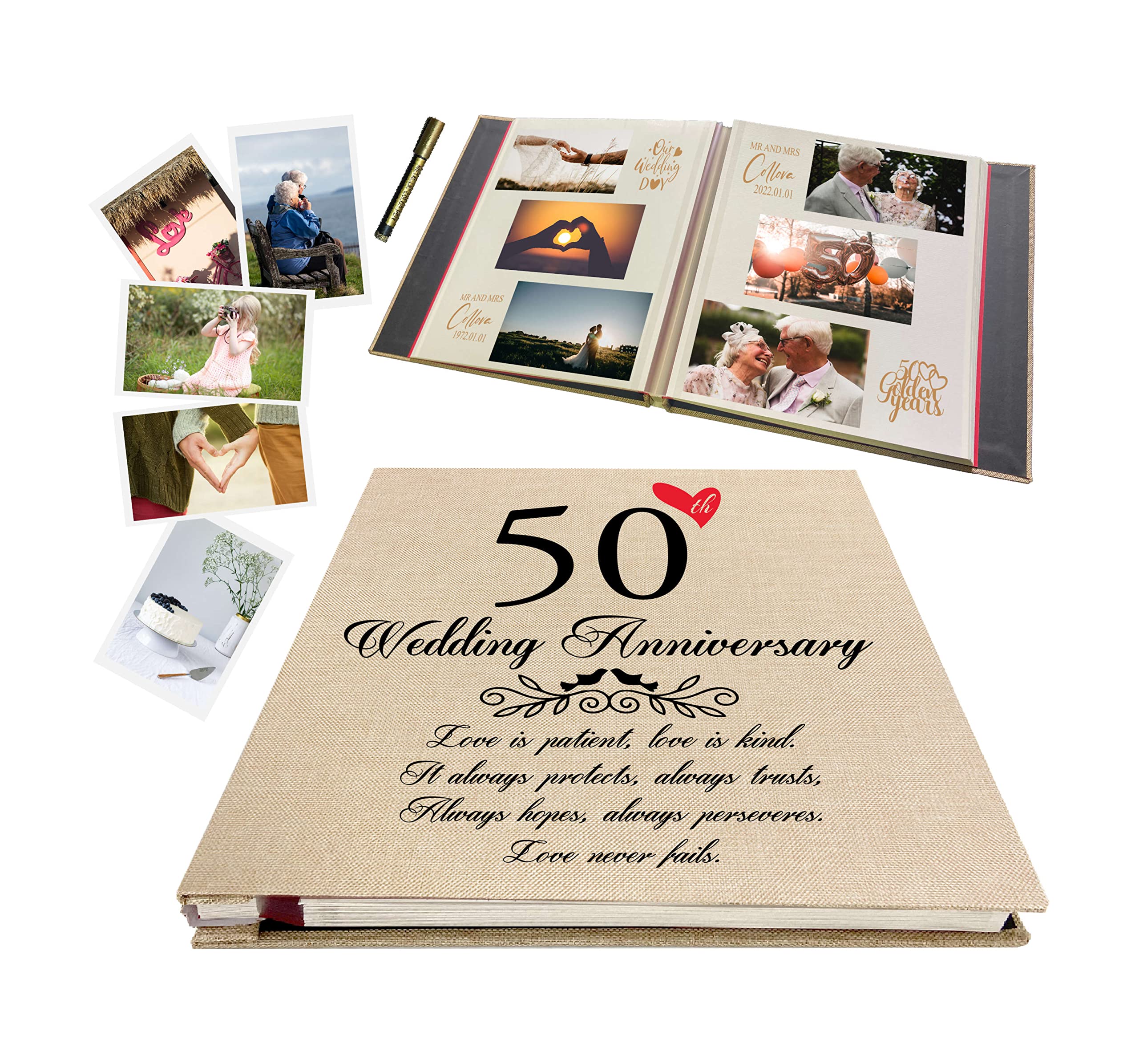 50th Wedding Anniversary Photo Album - Love Never Fails Golden Anniversary Gift for Parents | Memorable Keepsake Scrapbook for Mom & Dad's 50 Years Together | Perfect for Anniversary Parties, Family Reunions & Home Decor