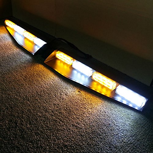 96W LED Strobe Light Bar for Trucks & Cars - Amber/White Emergency Warning Beacon - Dash & Visor Mount - Ideal for Roadside Emergencies & Work Zone Safety