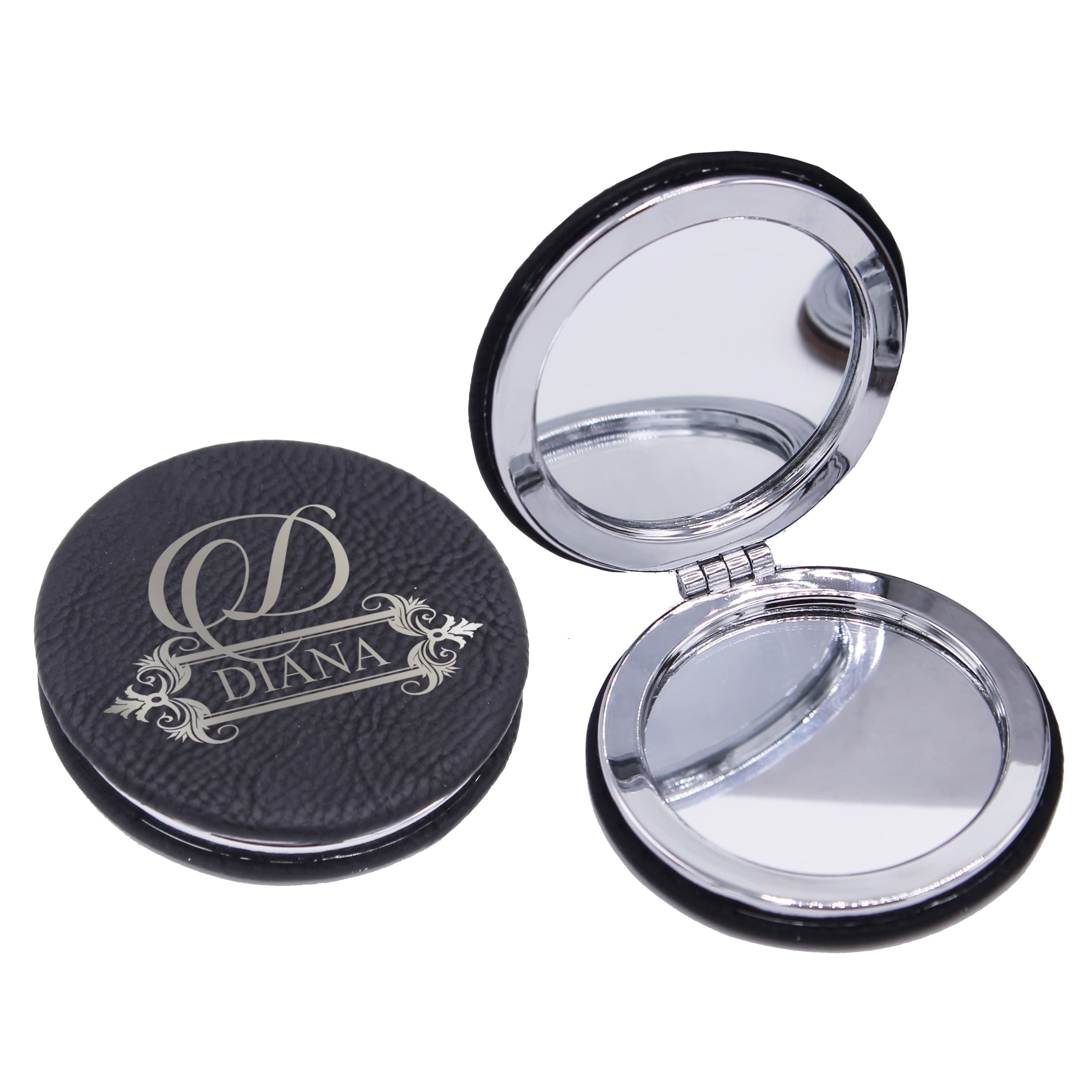 Custom Compact Mirror for Travel & Makeup - Double-Sided Magnification (Black) - Perfect for On-the-Go Touch Ups
