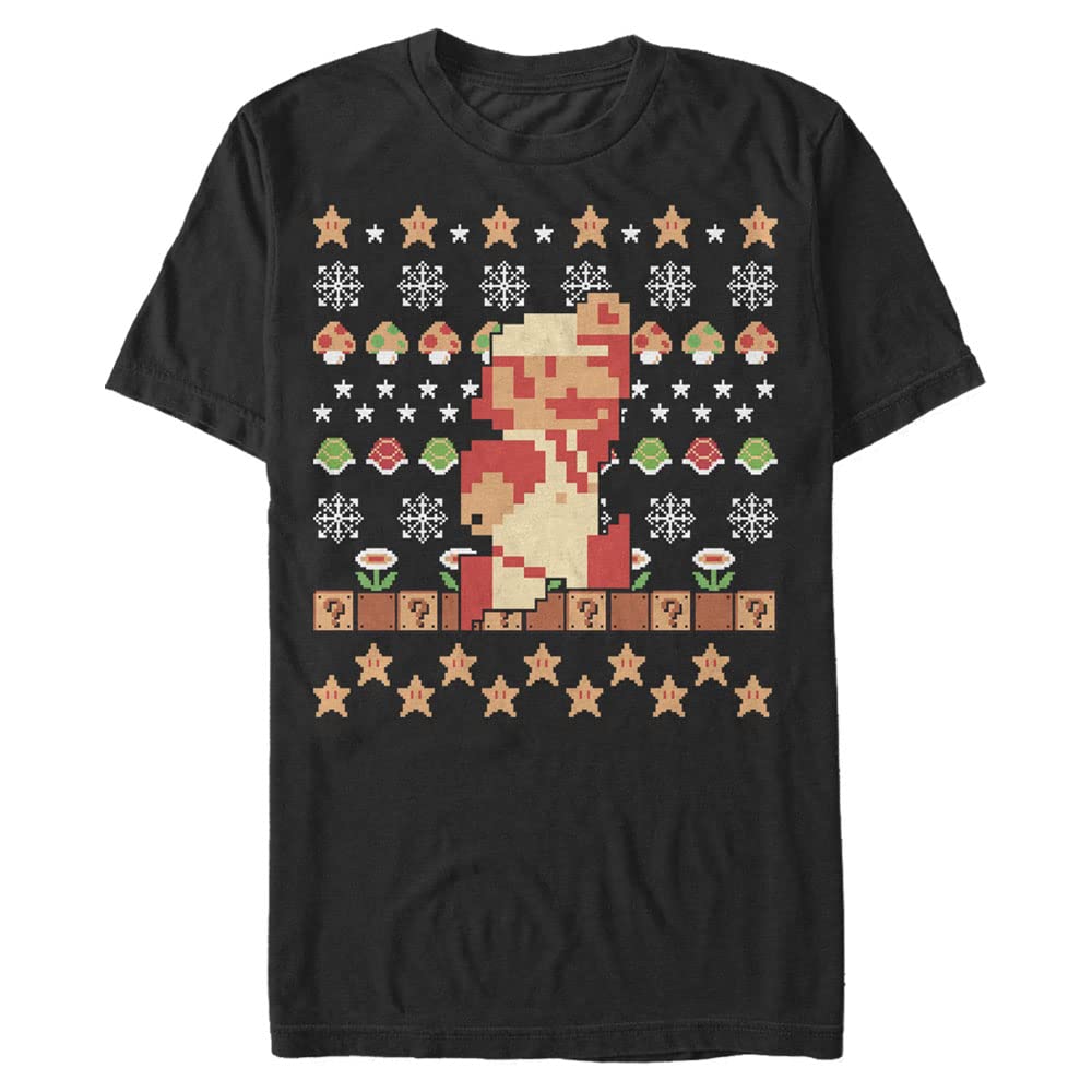 Nintendo Super Mario Bros Pixel Art Men's Graphic T-Shirt - Black Short Sleeve Casual Tee for Gaming Fans & Holiday Gifts